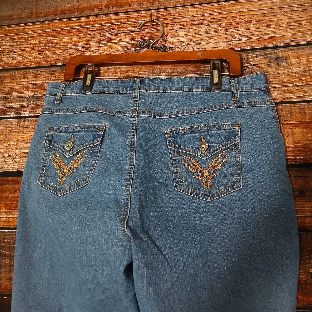 JeanBay Jeans Plus Size 16 W Capri Blue Ramie Denim Embroidered Vintage Y2K - Picture 5 of 9